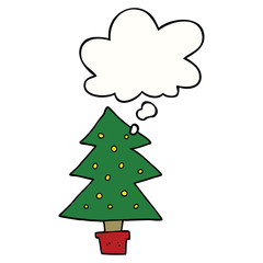 cartoon christmas tree and thought bubble