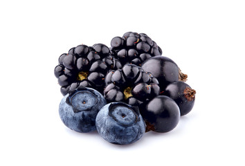 Fresh ripe black berries in closeup on white background