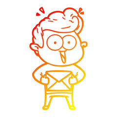 warm gradient line drawing cartoon man with envelope