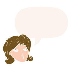 cartoon woman and speech bubble in retro style