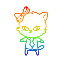 rainbow gradient line drawing cute cartoon cat boss
