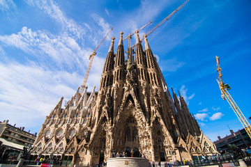 BARCELONA, SPAIN - April, 2019 : Sagrada Familia in Barcelona the most known the buildings created...