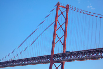 details of famous bridge in Lisbon