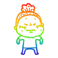 rainbow gradient line drawing cartoon annoyed old lady