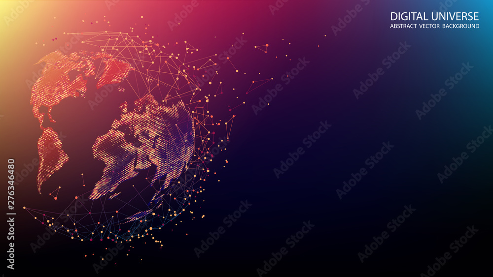 Poster map of the planet. world map. global social network. future. vector. orange and blue futuristic back