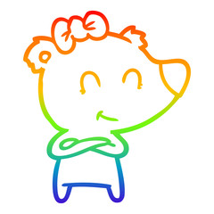 Fototapeta premium rainbow gradient line drawing female bear cartoon