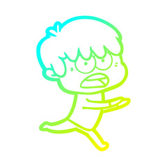 cold gradient line drawing worried cartoon boy