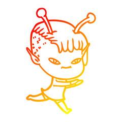 warm gradient line drawing cute cartoon alien girl