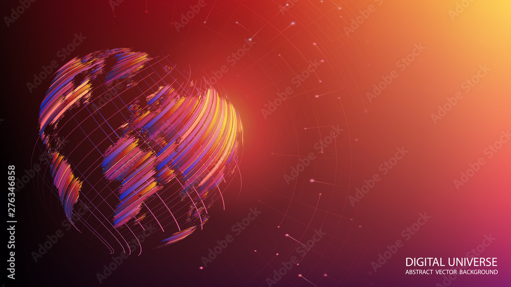 Poster abstract brown and orange background. planet earth created by brush strokes. vector. colorful sphere