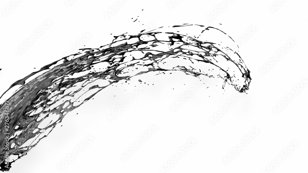 Poster black splash like petroleum is hanging in the air. 3d rendering of liquid splash in cartoon style. 1