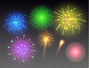 Set of glowing fireworks. 