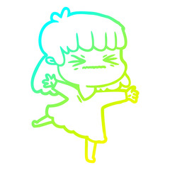 cold gradient line drawing cartoon angry girl
