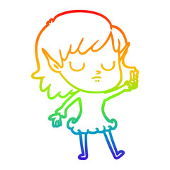 rainbow gradient line drawing cartoon elf girl