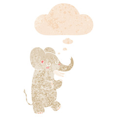 cartoon elephant and thought bubble in retro textured style
