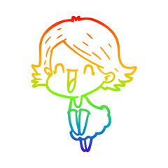 rainbow gradient line drawing cartoon happy woman