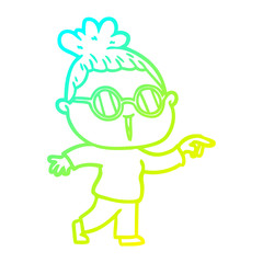 cold gradient line drawing cartoon woman wearing spectacles