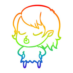 rainbow gradient line drawing cute cartoon vampire girl