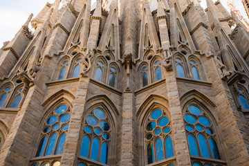 BARCELONA, SPAIN - April, 2019: La Sagrada Familia - the impressive cathedral designed by Gaudi.