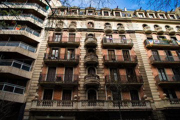 BARCELONA, SPAIN - April, 2019: Architectural buildings and street photography around the center of...
