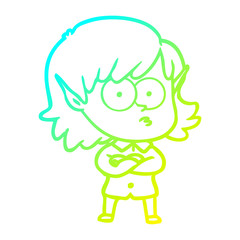 cold gradient line drawing cartoon elf girl staring