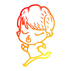 warm gradient line drawing cartoon woman with eyes shut