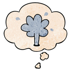 cartoon squirting water and thought bubble in grunge texture pattern style