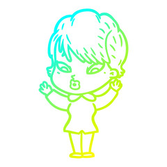 cold gradient line drawing cartoon woman