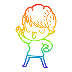 rainbow gradient line drawing cartoon woman talking