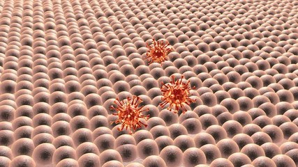 3D rendered Animation of Viruses or Germs falling on Skin. - Powered by Adobe