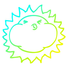 cold gradient line drawing cartoon shining sun