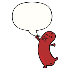 cartoon dancing sausage and speech bubble