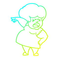 cold gradient line drawing cartoon angry woman