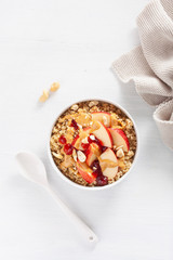 apple peanut butter quinoa bowl with jam and cashew for healthy breakfast