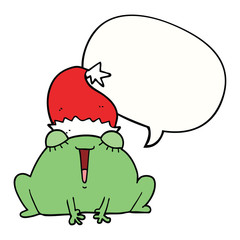 cute cartoon christmas frog and speech bubble