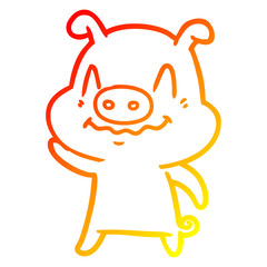 Obraz premium warm gradient line drawing nervous cartoon pig