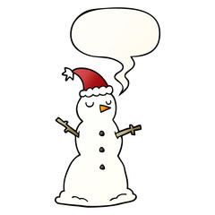 cartoon snowman and speech bubble in smooth gradient style
