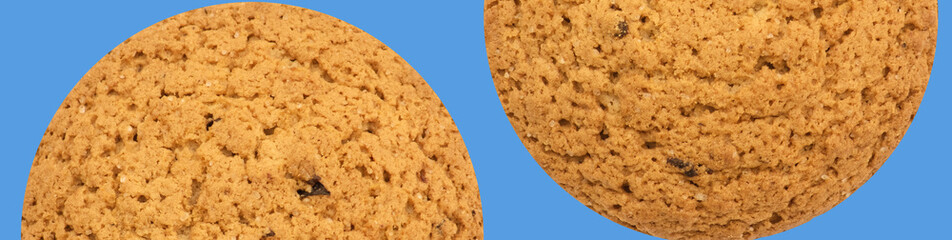 Background of oatmeal cookies on blue color