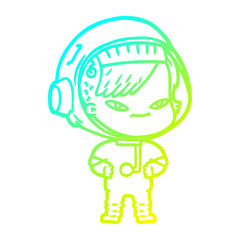 cold gradient line drawing cartoon astronaut woman