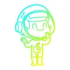 cold gradient line drawing happy cartoon astronaut man