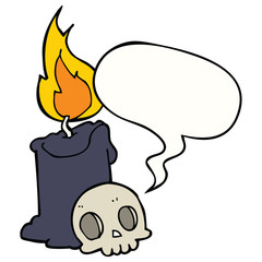 cartoon skull and candle and speech bubble
