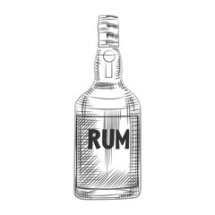 Fototapeta na wymiar Glass rum bottle. isolated on white background.