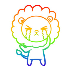 rainbow gradient line drawing cartoon crying lion