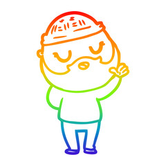 rainbow gradient line drawing cute cartoon man with beard
