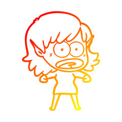 warm gradient line drawing cartoon shocked elf girl