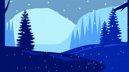 Snowy Night Landscape Vector