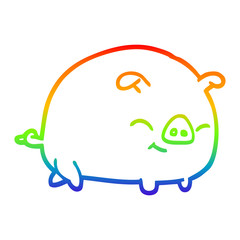 rainbow gradient line drawing cartoon pig