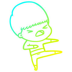 cold gradient line drawing cartoon stressed man