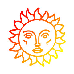 warm gradient line drawing cartoon traditional sun face
