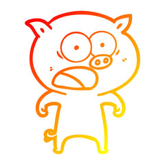 warm gradient line drawing cartoon pig shouting