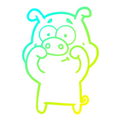 cold gradient line drawing happy cartoon pig